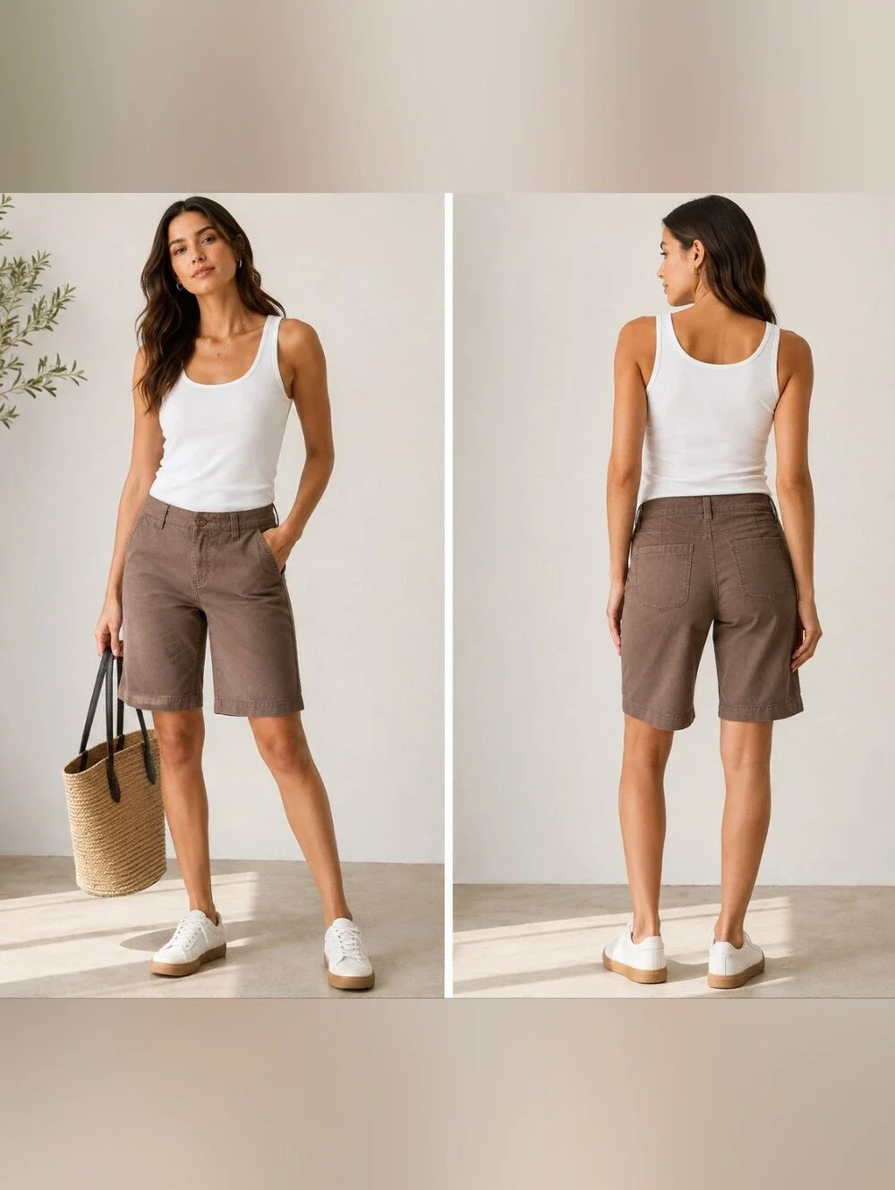 Old Navy Perfect Bermuda Shorts Women's 6 Brown Low Rise Stretch Chino Khaki